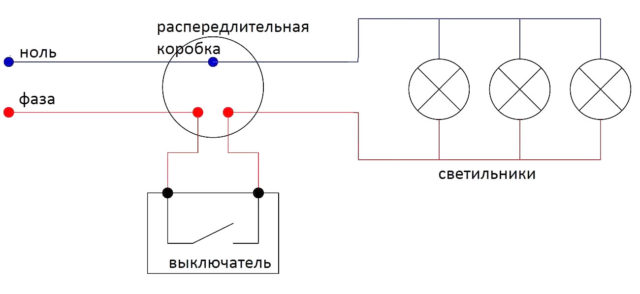 Схема параллельного подключения точечных светильников